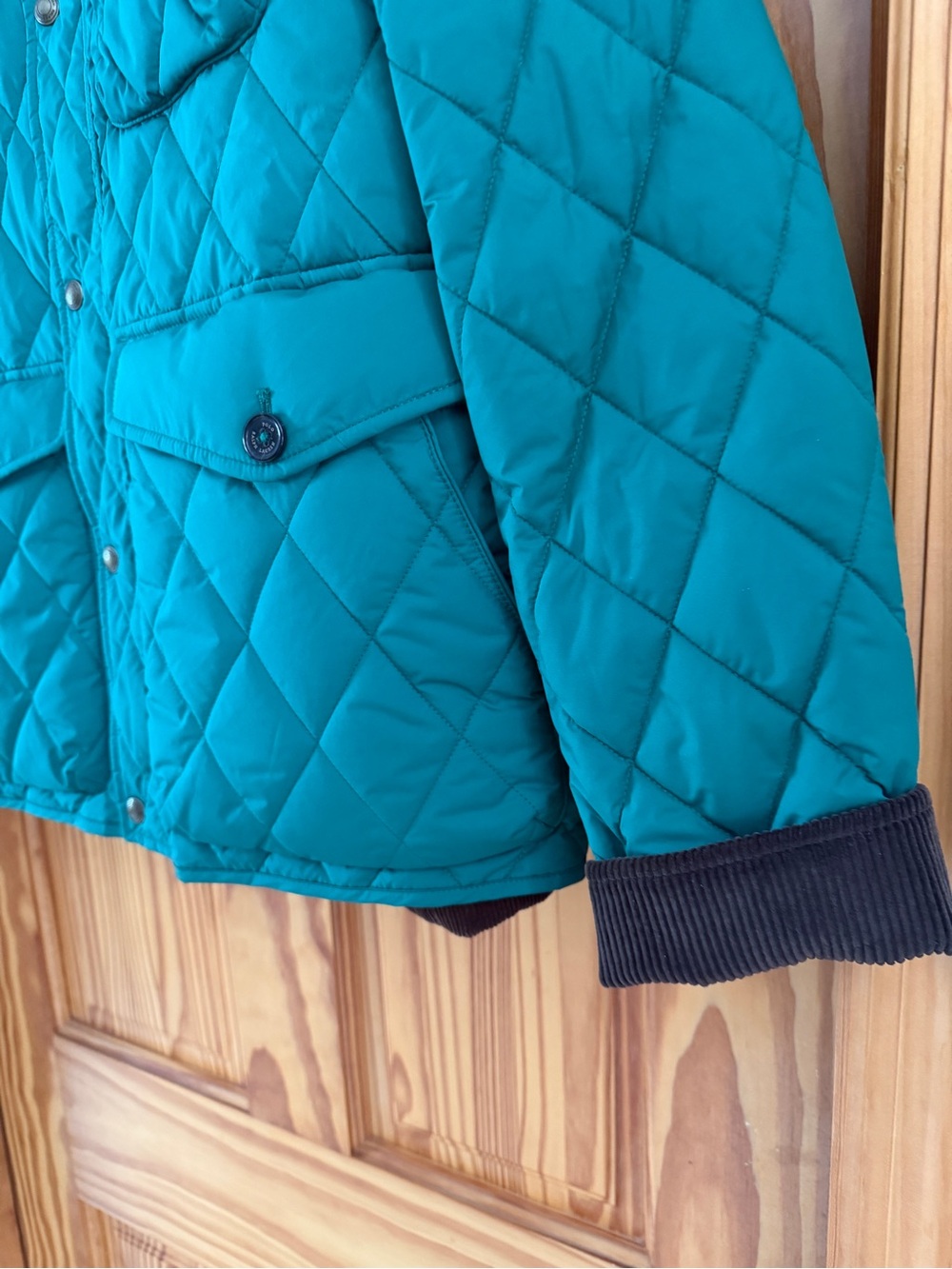 Polo by Ralph Lauren Green Quilted Jacket with Corduroy Collar - Picture 3 of 6